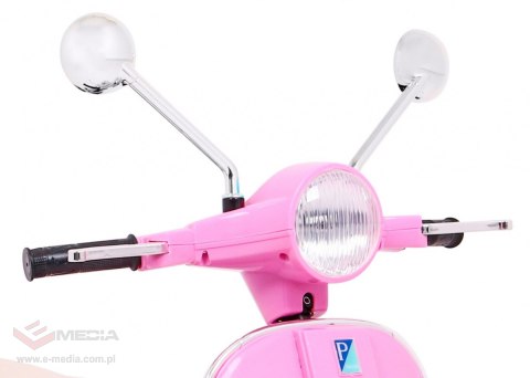 Skuter Vespa elektryczny dla dzieci Różowy + Kółka pomocnicze + Audio + Ekoskóra + EVA + Wolny Start