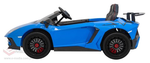 Lamborghini Aventador SV na akumulator dla 2 dzieci Niebieski + Silnik bezszczotkowy + Pompowane koła + Audio LED