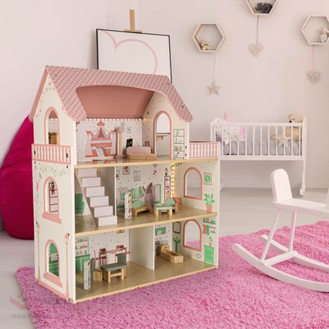 Domek dla lalek drewniany LULILO Peonio 70cm LED róż