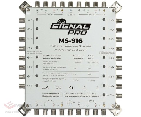 MULTISWITCH PRZELOTOWY MS-916 9 WEJŚĆ / 16 WYJŚĆ SIGNAL PRO