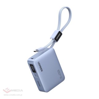 Powerbank 10000mAh Ugreen PB584, USB + USB-C, 33W, wbudowany kabel (szary)