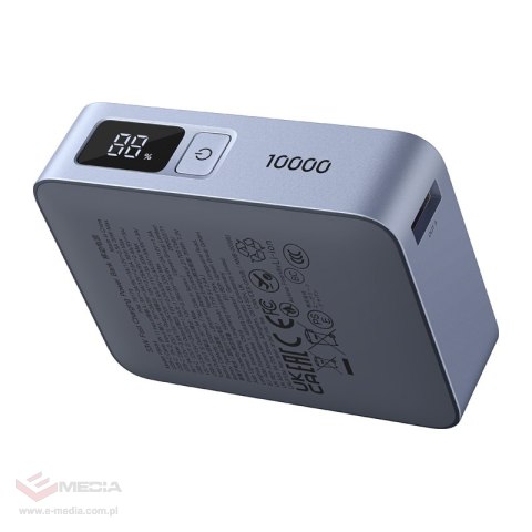 Powerbank 10000mAh Ugreen PB584, USB + USB-C, 33W, wbudowany kabel (szary)