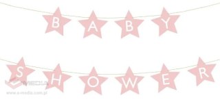 Baner napis na baby shower gwiazdki jasnoróżowe 290cm x 16,5cm
