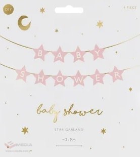 Baner napis na baby shower gwiazdki jasnoróżowe 290cm x 16,5cm