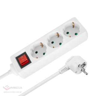 Przedłużacz 3 gniazda 3m typu niemieckiego z przełącznikiem (3x1,5mm) Rebel biały