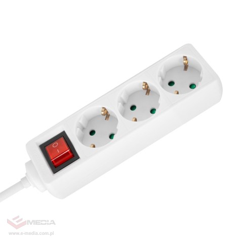 Przedłużacz 3 gniazda 5m typu niemieckiego z przełącznikiem (3x1,5mm) Rebel biały