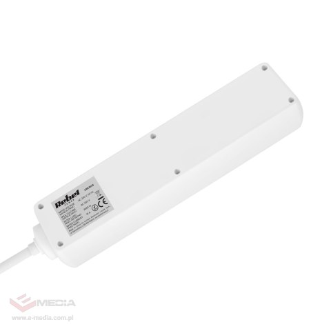 Przedłużacz 4 gniazda 2m typu niemieckiego z przełącznikiem (3x1,5mm) Rebel biały