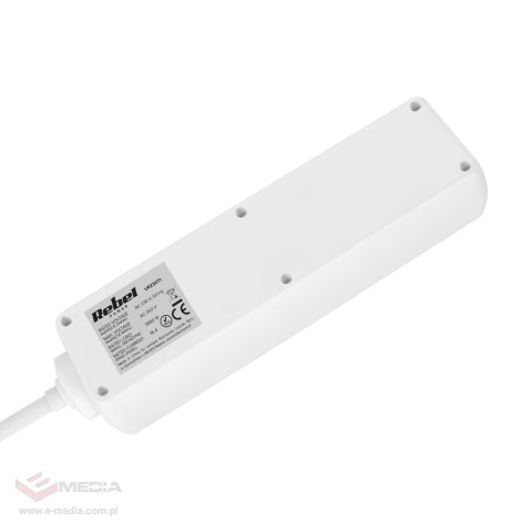 Przedłużacz 4 gniazda 3m typu niemieckiego bez przełącznika (3x1,5mm) Rebel biały
