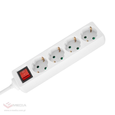 Przedłużacz 4 gniazda 5m typu niemieckiego z przełącznikiem (3x1,5mm) Rebel biały
