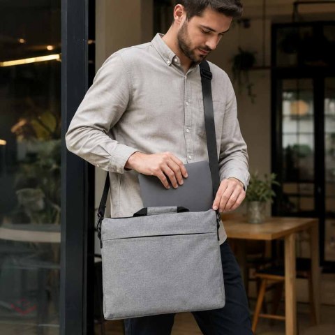 Torba na laptopa 15,6 cali na ramię z paskiem teczka biznesowa damska męska szara