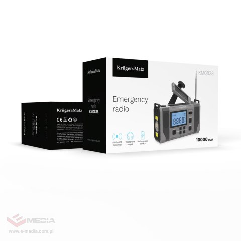 Radio solarne, przenośne radio awaryjne SOS, powerbank 10000mAh, latarka, dynamo, Kruger&Matz