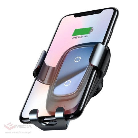 Baseus Metal Gravity Wireless Charger metalowy uchwyt samochodowy na kratkę wentylacyjną bezprzewodowa ładowarka Qi czarny (WXYL
