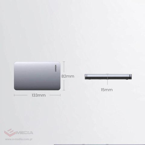 Kieszeń Ugreen CM300 70498 na dysk twardy 2,5'' SATA 3.0 6Gbps - szary + kabel USB-C - USB-A 0.5m