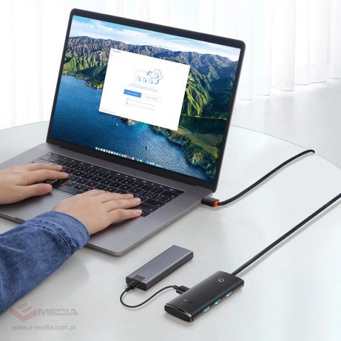 Baseus Lite Series HUB adapter USB-A do 4xUSB-A 3.0 5Gb/s czarny (WKQX030101)