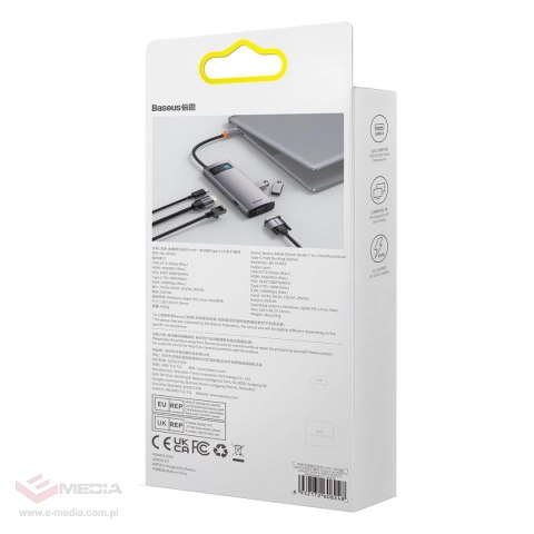 Baseus Metal Gleam Series stacja dokująca HUB 7 w 1 USB Typ C - 1 x HDMI / 1 x VGA / 3 x USB 3.2 Gen. 1 / 1 x Power Delivery / 1