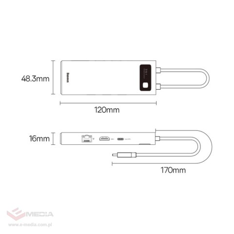 Baseus Metal Gleam Series stacja dokująca HUB 7 w 1 USB Typ C - 1 x HDMI / 1 x VGA / 3 x USB 3.2 Gen. 1 / 1 x Power Delivery / 1
