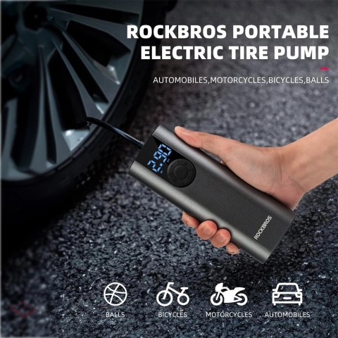 Elektryczna pompka do roweru Rockbros 42720001001 z wyświetlaczem LED + kabel USB-C - USB-A - czarna