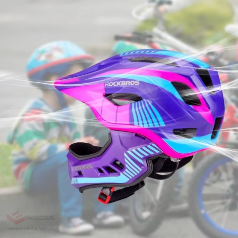 Kask rowerowy Rockbros TT-32SBPP-M dziecięcy z odpinaną szczęką rozmiar M - fioletowo-różowy