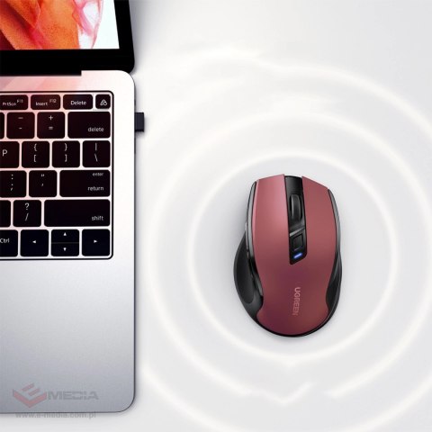 Mysz optyczna Ugreen MU006 bezprzewodowa USB 2.4GHz / Bluetooth 5.0 4000 DPI - czerwona