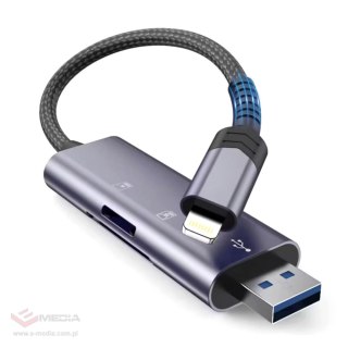 Czytnik Tech-Protect UltraBoost kart SD / micro SD ze złączem Lightning / USB-A - szary