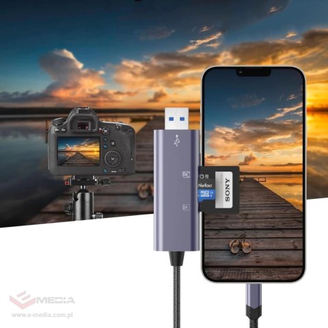 Czytnik Tech-Protect UltraBoost kart SD / micro SD ze złączem Lightning / USB-A - szary