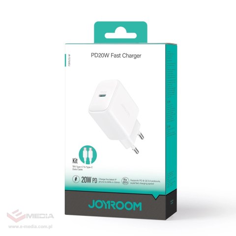 Ładowarka Joyroom JR-TCF20 sieciowa USB-C PD 20W - biała + kabel USB-C / USB-C 1m