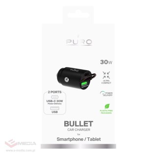 Ładowarka samochodowa Puro Mini 30W Power Delivery USB-C USB-A - czarna