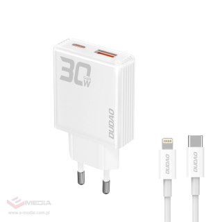 Ładowarka sieciowa GaN Dudao A30EUL 30W USB-A / USB-C + kabel USB-C - Lightning - biała