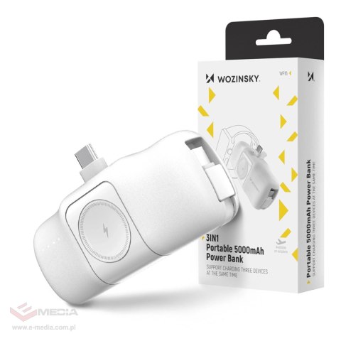 Mini powerbank Wozinsky WF16-YCS 5000mAh 15W USB-C z wbudowanym kablem USB-C i ładowarką do Apple Watch - biały