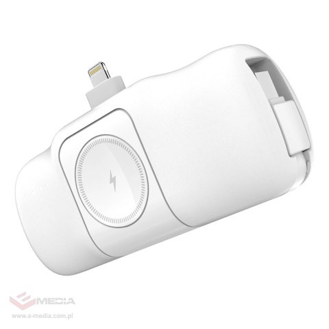 Mini powerbank Wozinsky WF16-YLS 5000mAh 15W Lightning z wbudowanym kablem USB-C i ładowarką do Apple Watch - biały