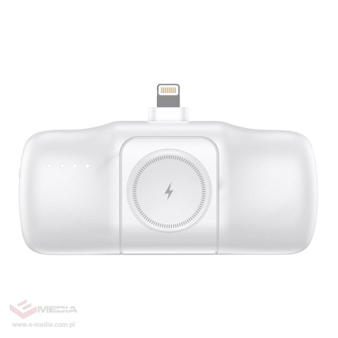 Mini powerbank Wozinsky WF16-YLS 5000mAh 15W Lightning z wbudowanym kablem USB-C i ładowarką do Apple Watch - biały