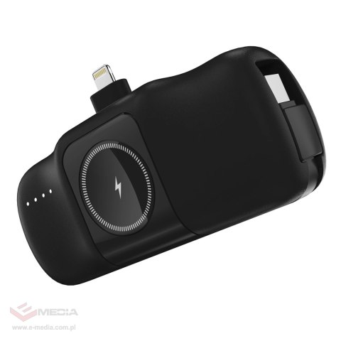 Mini powerbank Wozinsky WF16-YLS 5000mAh 15W Lightning z wbudowanym kablem USB-C i ładowarką do Apple Watch - czarny