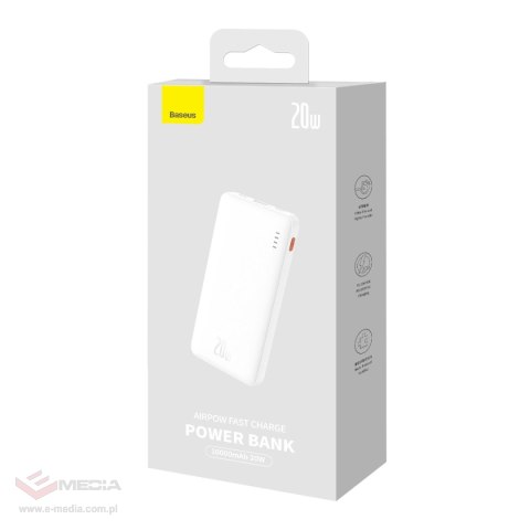 Powerbank Baseus Airpow 20W 10000mAh z kablem Baseus Simple Series USB-A - USB-C 30 cm - biały