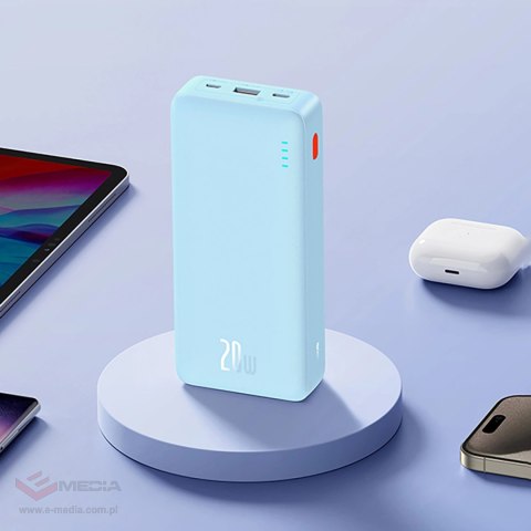 Powerbank Baseus Airpow 20W 20000mAh z białym kablem Baseus Simple Series USB-A - USB-C 50cm - niebieski