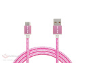 Kabel USB A - micro USB 1,0m pleciony różowy