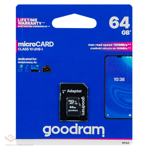 Karta microSDXC 64GB + adapter SD CL10 GOODRAM
