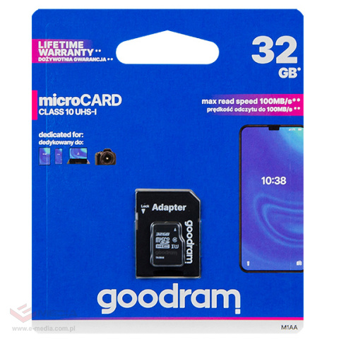 Karta microSDHC 32GB + adapter SD CL10 GOODRAM