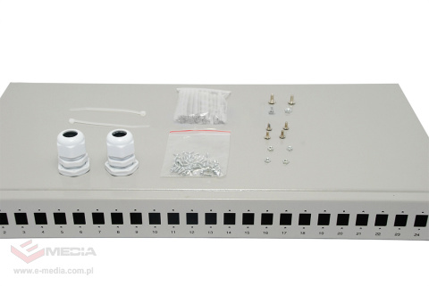 Przełącznica 24F 1U-24 SC, 24 porty SC simplex, organizer kabli, szara