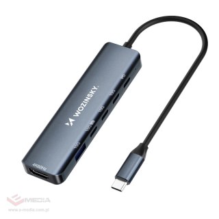Hub USB-C 6 w 1 Wozinsky WHBC10Y4S wielofunkcyjny, aluminiowy, z kablem 15 cm - szary