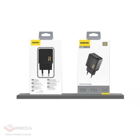 Ładowarka Dudao A26 PD20W GaN USB-C - czarna