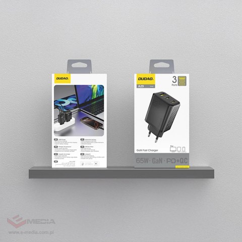 Ładowarka sieciowa Dudao A29 65W GaN 2 x USB-C + 1 x USB-A - czarna