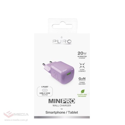 Ładowarka sieciowa Puro 20W GaN USB-C - różowa