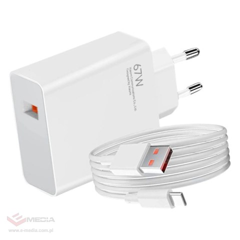 Ładowarka sieciowa Xiaomi BHR9465EU 67W 6.2A USB-A z kablem USB-C - biała