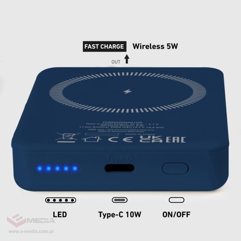Powerbank SBS TEBB5000MAG1CB 5000 mAh kompatybilny z MagSafe - niebieski