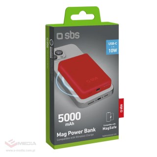 Powerbank SBS TEBB5000MAG1CR 5000 mAh kompatybilny z MagSafe - czerwony