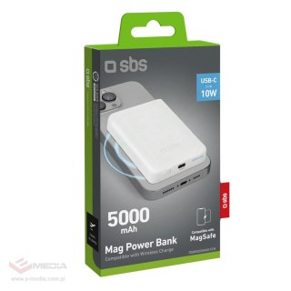Powerbank SBS TEBB5000MAG1CW 5000 mAh USB-C, kompatybilny z MagSafe - biały