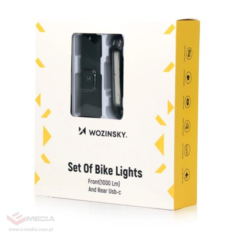 Zestaw lampek rowerowych Wozinsky WSBLB3 przednia (1000 lm) USB-C i tylna USB micro - czarny