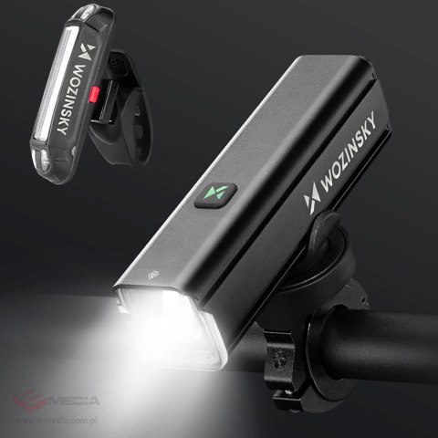 Zestaw lampek rowerowych Wozinsky WSBLB3 przednia (1000 lm) USB-C i tylna USB micro - czarny
