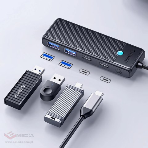 Hub USB-C Orico PAPW2AC-C3 stacja dokująca 2x USB-A 3.0 + 2x USB-C 3.0 - czarny