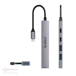 Hub USB-C Orico YSB4-U2 stacja dokująca 2x USB-A 2.0 + 1x USB-A 3.0 + 1x USB-C 2.0 + 1x USB-C - szary